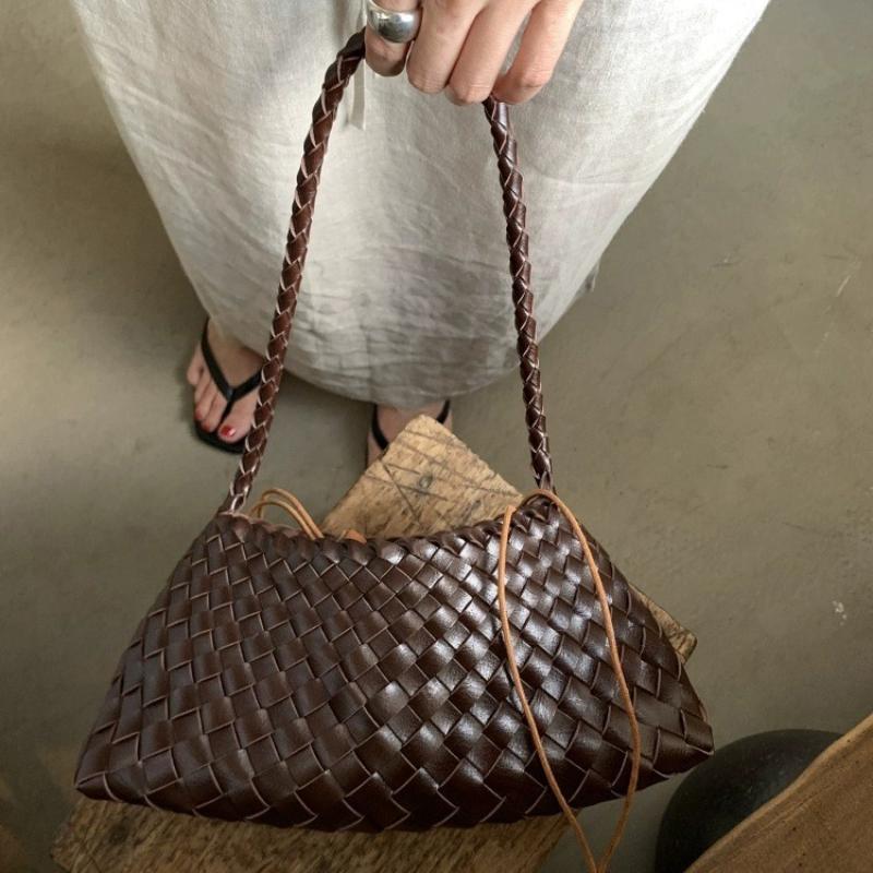 Summer Underarm Women'S Handbag Imitation Leather Woven Bag Large Capacity Mother-Child Bucket Bag Casual Vacation Shoulder Bag