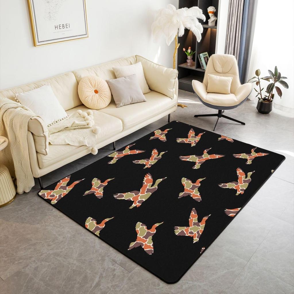 Erosebridal Farmhouse Deer Area Rug 5x7 for Living Room Camo Woodland Hunting Rugs for Bedroom Rustic Cabin Carpet Non Slip Wildlife Animal