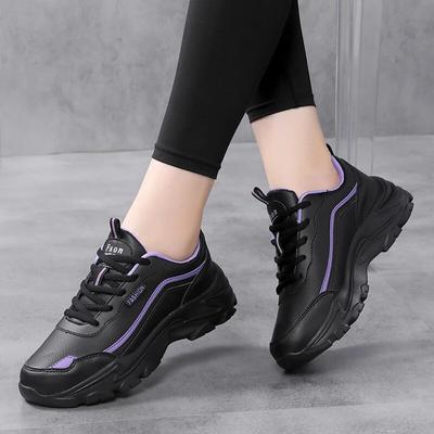Women Shoes Casual Sport Platform Lady Sneaker Black Thick Sole Leather Big Size 42 Fashion High Quality Flats Walking Platform