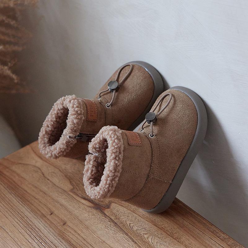 Girls' Winter Cotton & Leather Boots with Fleece Lining, Soft Soles, Thickening Design - Warm Snow Boots
