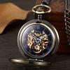 Steampunk Gear Hand Wind Mechanical Pocket Watch Vintage Black Skeleton Hollow Hand Fob Chain Watch Men With Roman Numbers