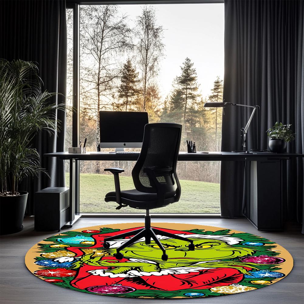 Grinch Printed Round Rug Carpet Chair Rug Area Rug Entryway Doormats,for Office Chair Living Room Bedroom Kitchen Room.