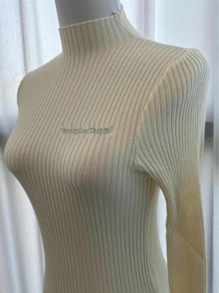 Women's White Knit Sweater: Half High Neck, Versatile Inner Wear for Autumn/Winter 2025