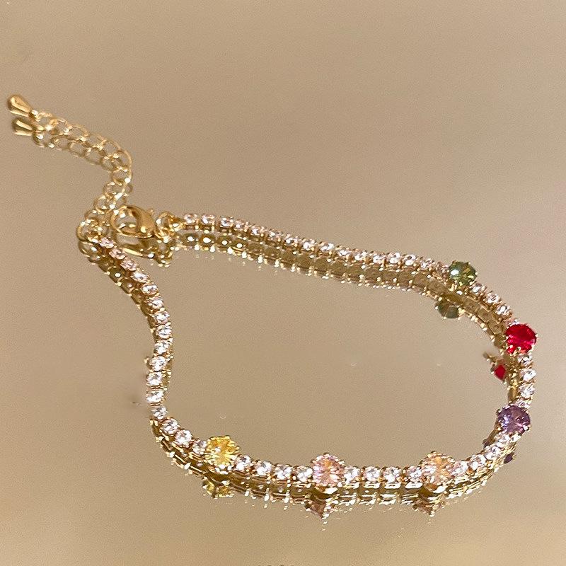 18K Gold Plated Round Bracelet with Colorful Cubic Zirconia - Stylish and Versatile Elegant Jewelry