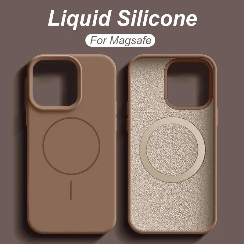 Luxury Liquid Silicone For Magsafe Case For 16 15 14 13 12 Pro Max Plus Magnetic Wireless Charging Soft Cover