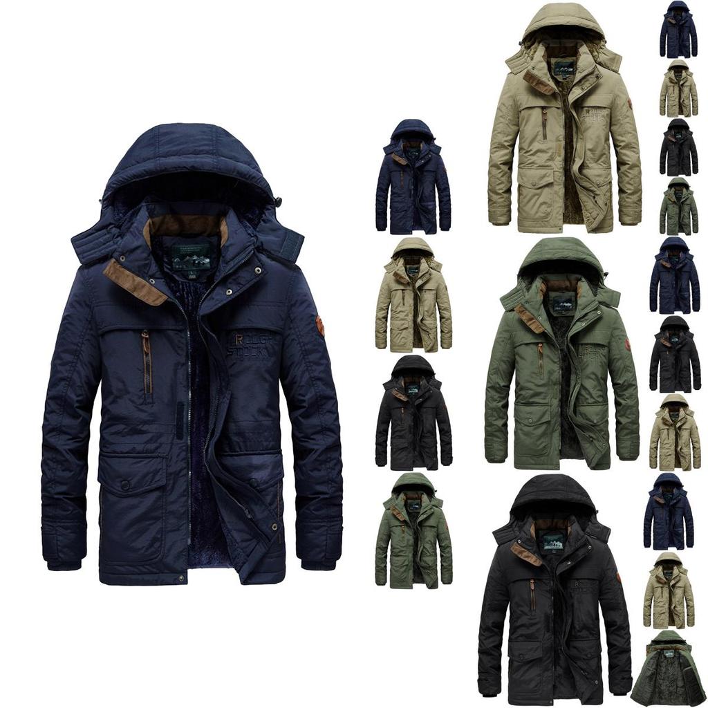 Warm Mens Winter Thick Fur Lined Hooded Jacket Zipper Bomber Military Parka Coat