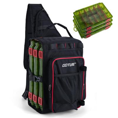 Goture Fishing Backpack with 3 Tackle 900D Oxford Single Shoulder Fishing Bag with Rod Carp Tackle Durable Oxford Camping Bright Pink and Black Boxes,