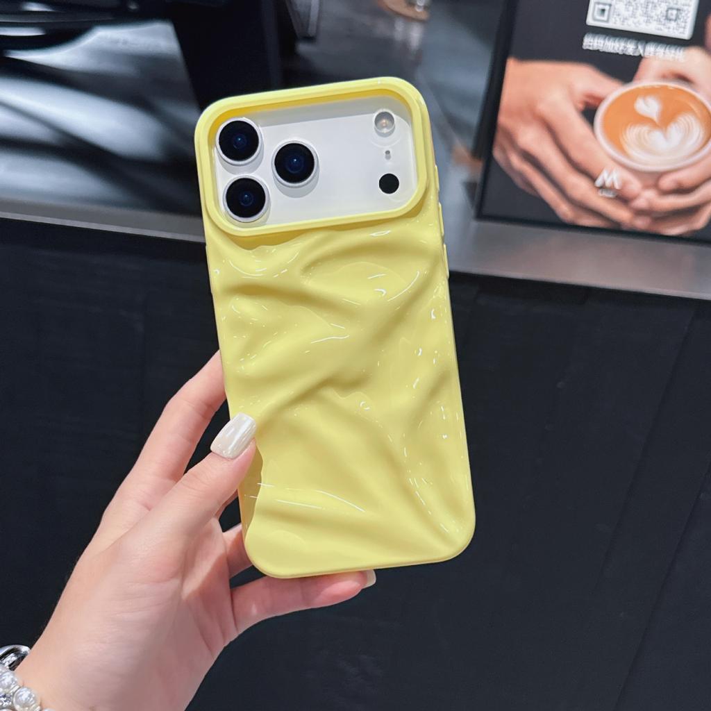 Candy Color Ripple Texture Glossy Phone Case for iPhone 17 Pro Max 16 15 14 Plus 13 12 11 Wave Anti Drop Shockproof Cover