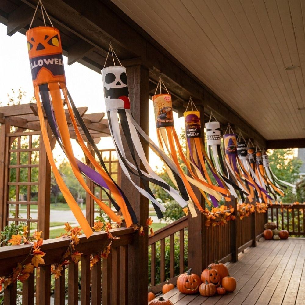 Spooky Halloween Windsock Flag Skeleton Halloween Hanging Ornaments Courtyard Decoration