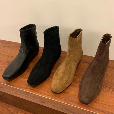 Stivaletti alla caviglia da donna in pelle scamosciata caldi a punta quadrata in pelle scarpe da neve di marca in cotone felpato di tendenza Chelsea tacco basso moda comodi botas mujer