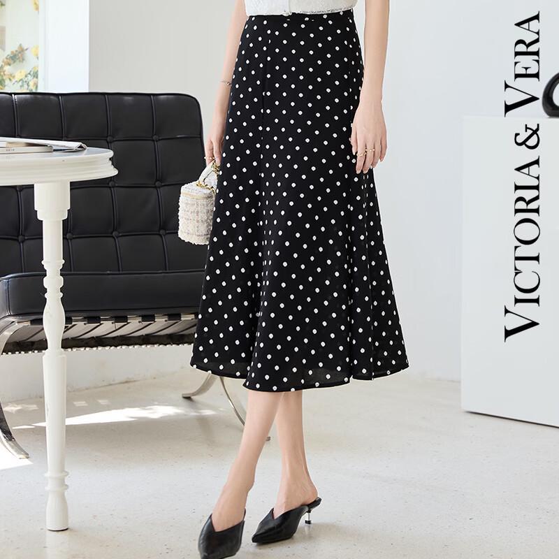 VICTORIA&VERA Black Polka Dot Midi Skirt S