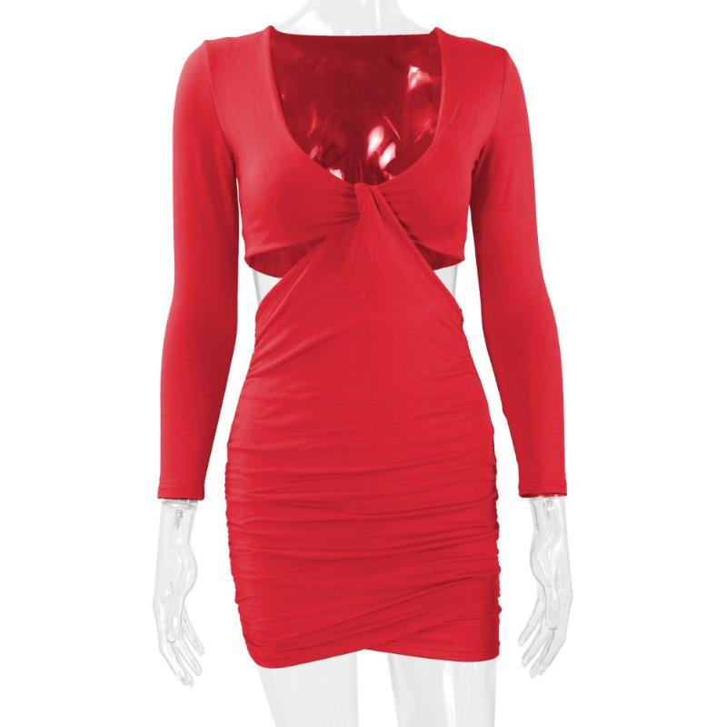 Women's Sexy Autumn and Winter Fashion V-neck Long-sleeved Hip Wrap Dress