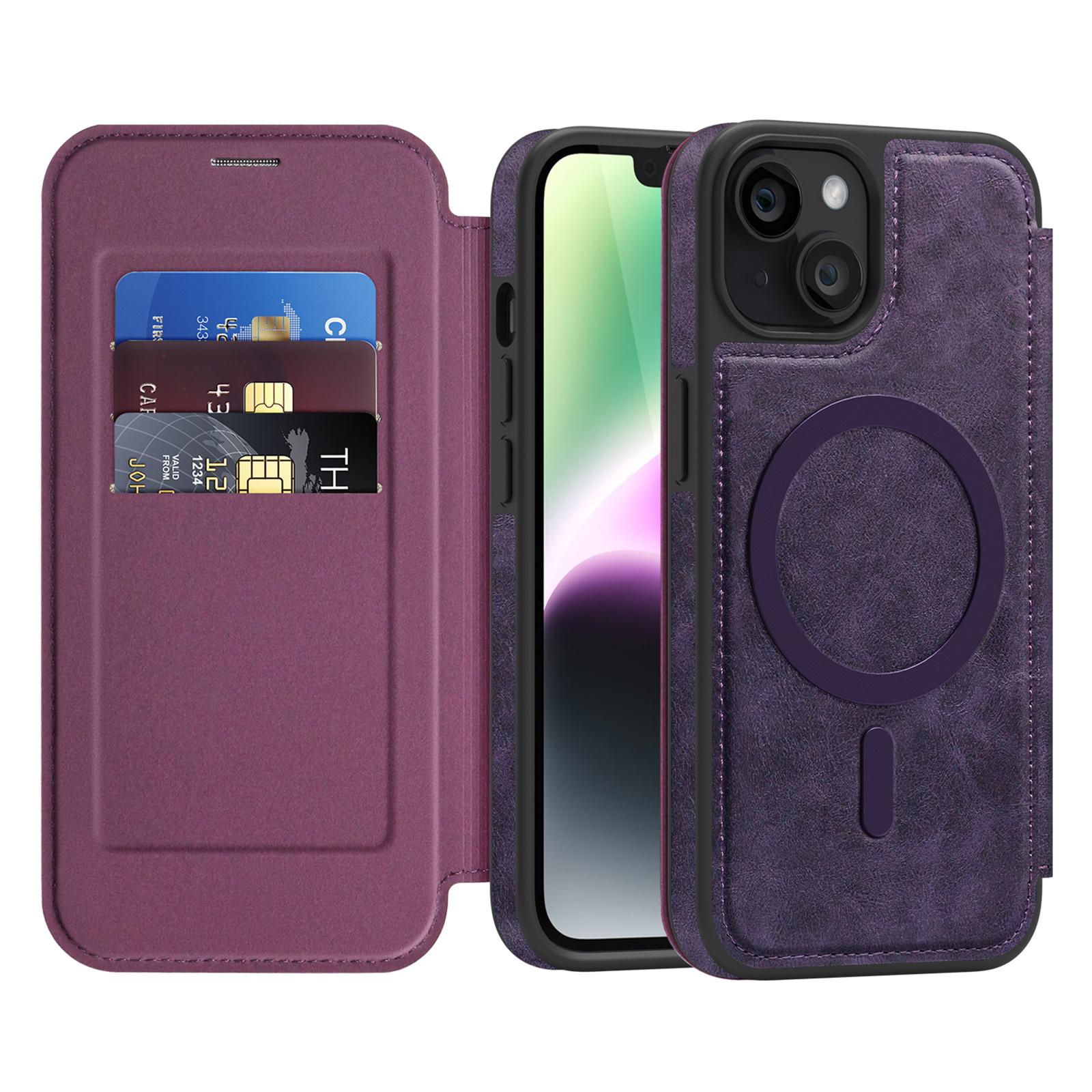 

For iPhone 14 Case Compatible with MagSafe RFID Blocking Card Holder Leather Phone Cover Titanium Grey