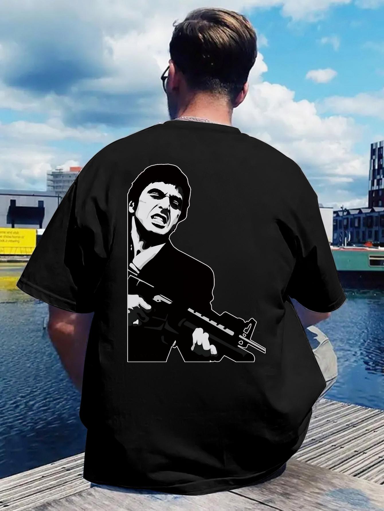 Scarface Movie Back Print T-shirt - Tony Montana Graphic Tee with Guns L