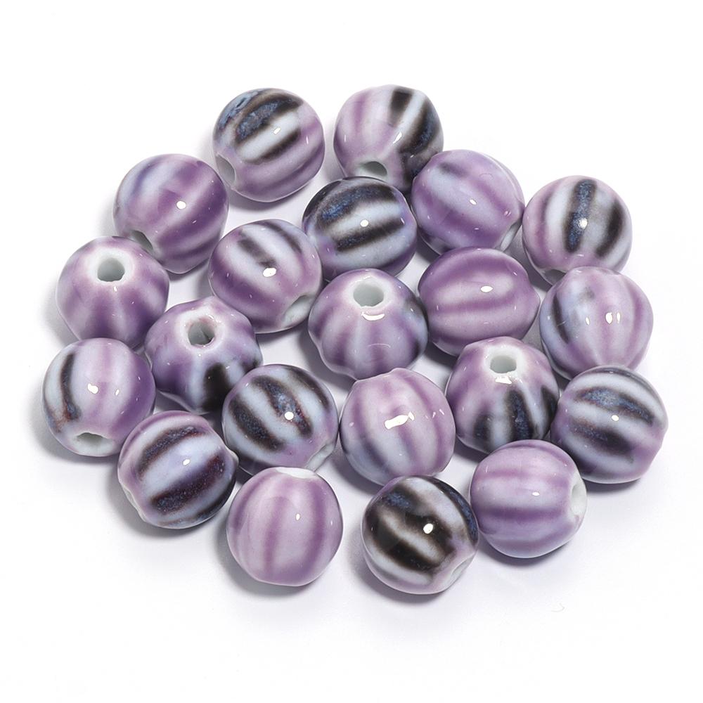 10pcs/lot 11.5mm Retro Pumpkin Ceramic Beads Loose Spaced Striped Beads For Handmade Bracelet Making DIY Exquisite Necklace Gift