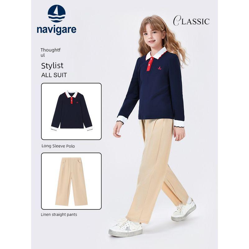 Navigare Italian Small Sailboat Children's Wide-Leg Pants 2026 Spring and Autumn New Girls' Casual Sports Trousers