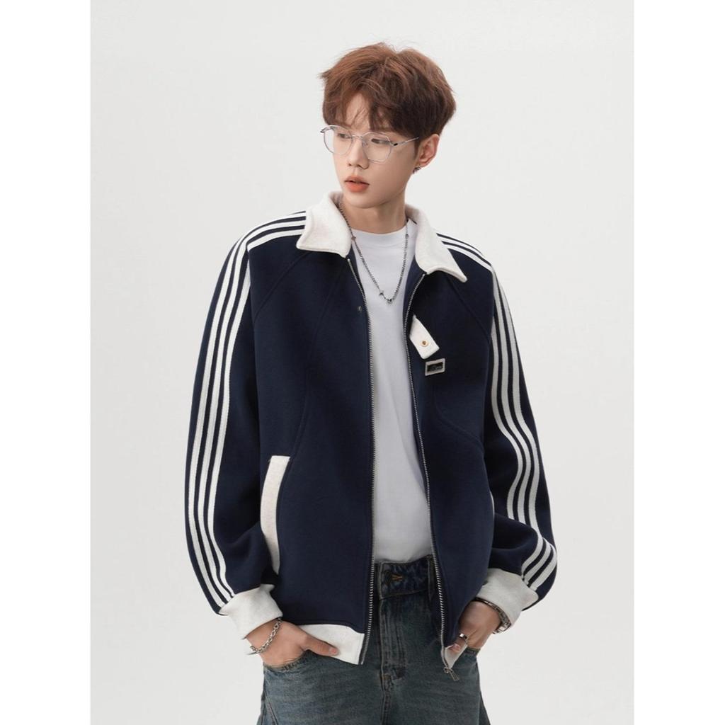 Unisex Academy Style Stand Collar Jacket - Autumn/Winter Loose Fit, Plus Velvet, Sporty Baseball Hoodie Outerwear.