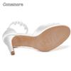 8CM Peep Toe High Heel Sandals White Lace Glitter Satin Shoes Stiletto Ankle Buckle Ladies Wedding Dress Bride Shoes Sandalias