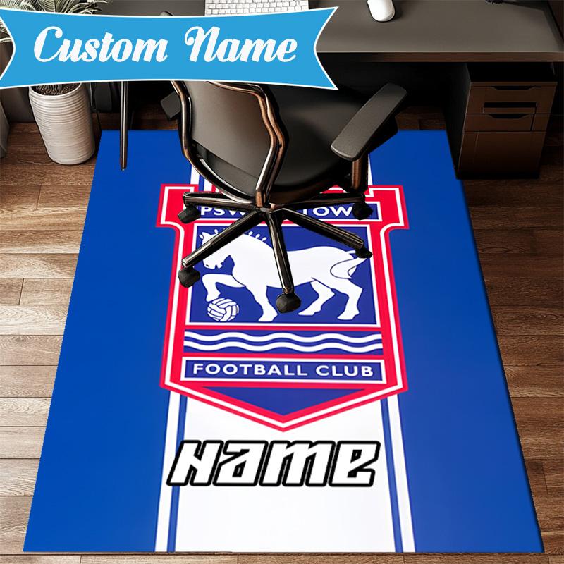 Custom Name Ipswich FC Crest Rug Game Carpet, Floor Mat for Bedroom Living Room Entryway Rug, Home Decor Idea Gift for Christmas birthday