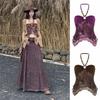 Fashion Backless Mesh Halter Camisole Sleeveless Irregular Beads Hanging Vest Women Sweet Streetwear Slim Crop Top Vacation