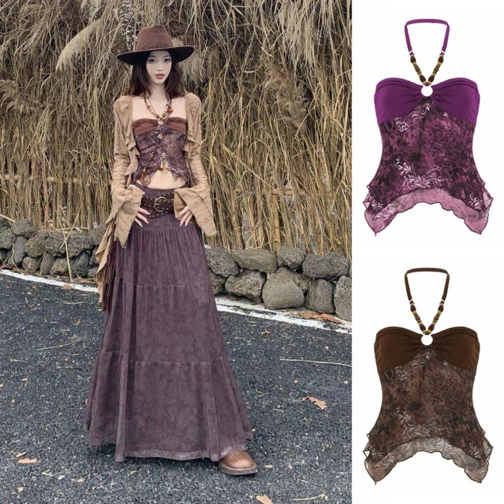Fashion Backless Mesh Halter Camisole Sleeveless Irregular Beads Hanging Vest Women Sweet Streetwear Slim Crop Top Vacation