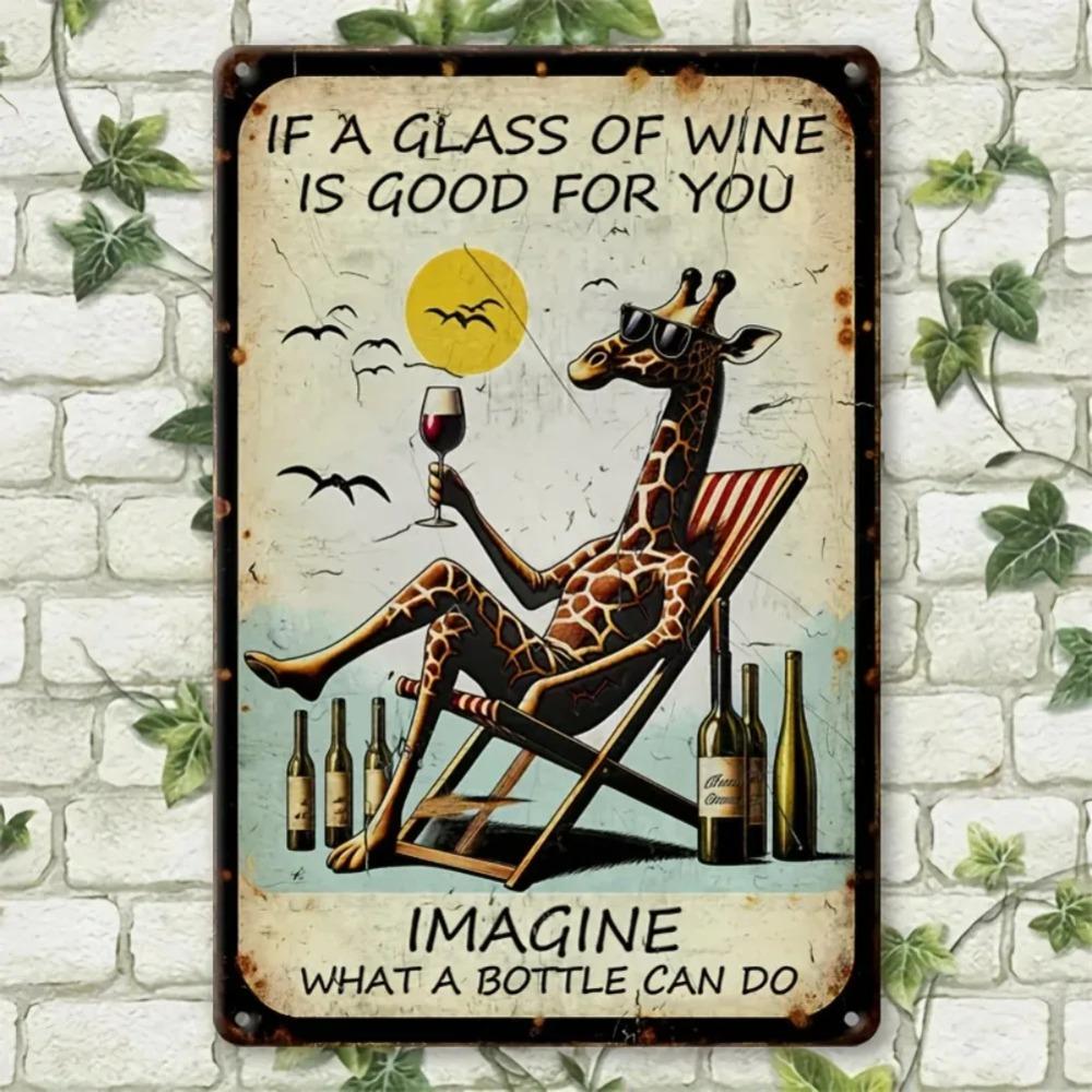Vintage "If a Glass of Wine Is Good for You..." Humorous Metal Tin Sign for Home Decor