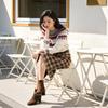 Feiyuan Women's Retro Plaid Wool Midi Skirt with Belt - Stylish Korean Pencil Skirt for Early Spring