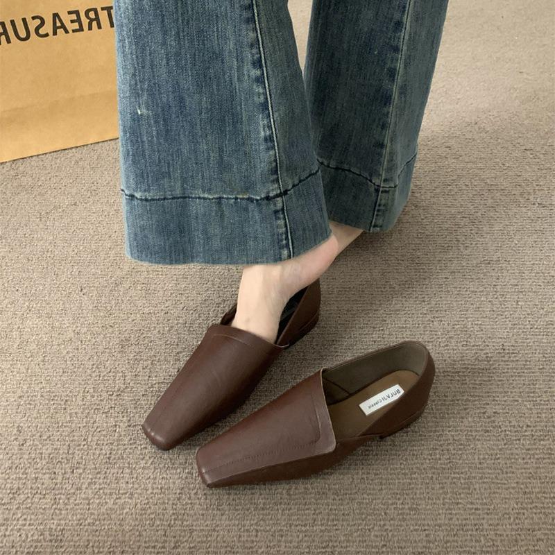 Retro Square Head Niche Single Shoes Women's Shoes Spring and Autumn with Skirt with Skirt Suede Low Heel