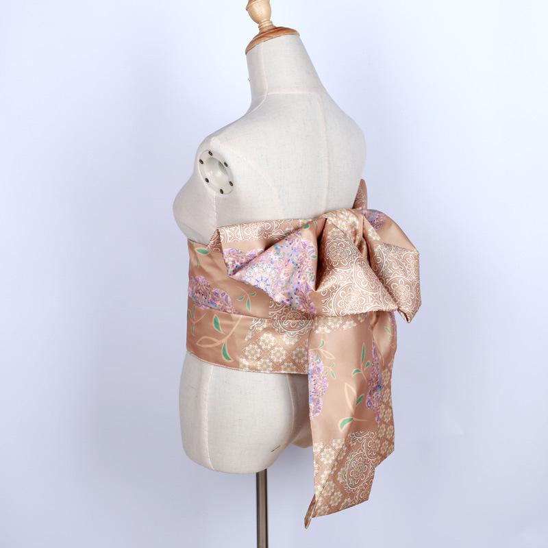 Japanese Kimono Obi: Brocade Jacquard Taiko Bow with Floral Knot Trim