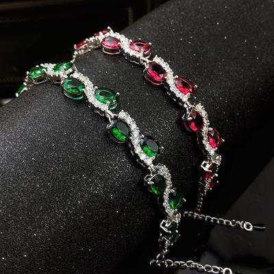 Imitation Emerald Bracelet with Micro Inlaid Diamonds Red Green Bracelet Hand Jewelry for Women