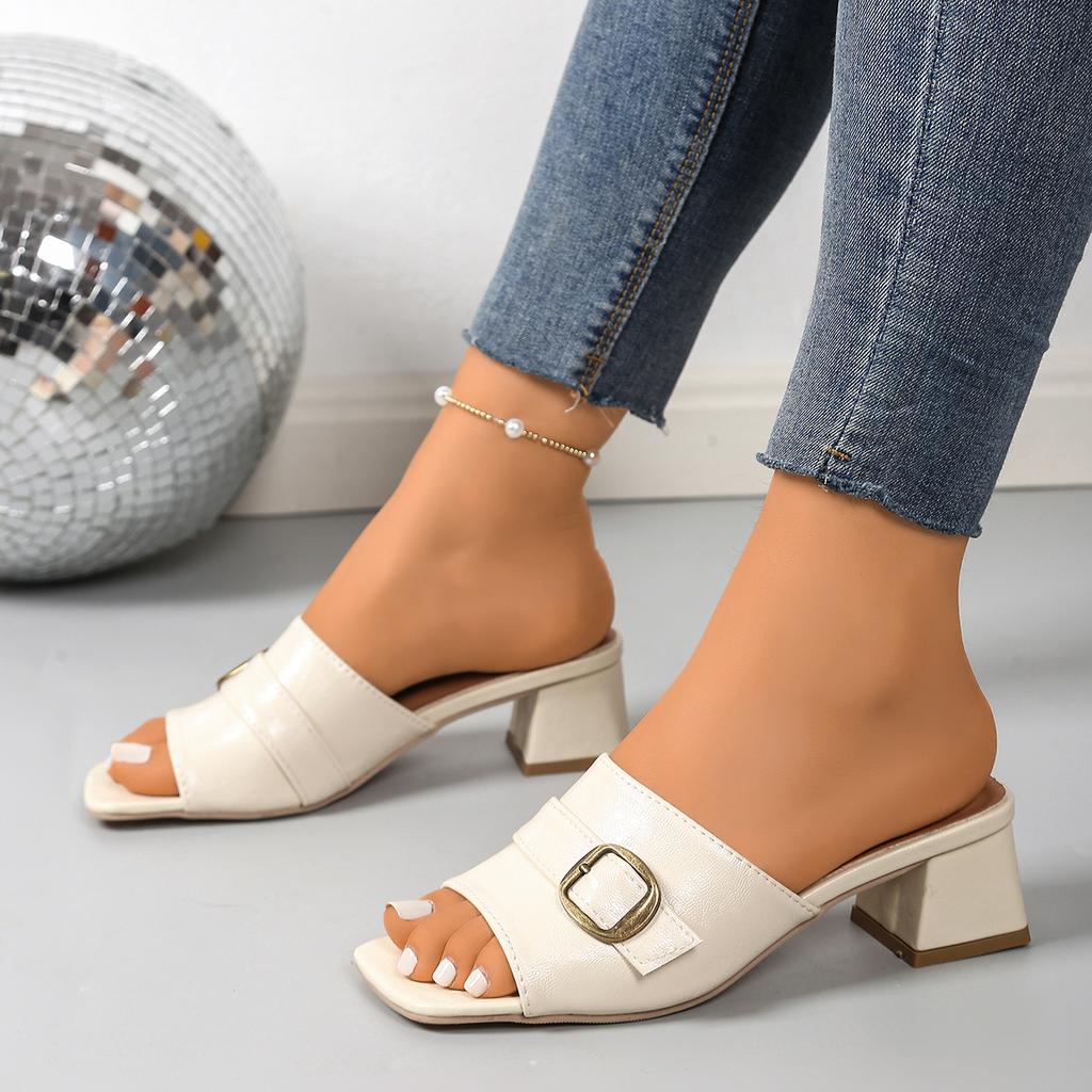 Fashion Women Sandals Summer Leather Square Toe Heels Women Fashion Designer Sandals Women Outdoor Luxury Shoes Ladies