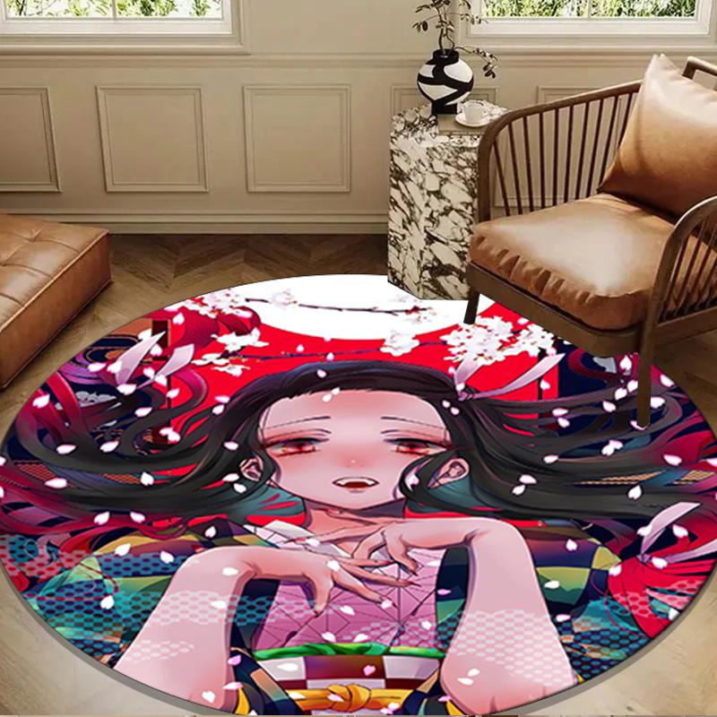 Vibrant Anime Characters Round Rug for Livingroom,Bedroom, Palyroom, Chair Rug, Area rug, Circle Carpet, Large Size Fan Christmas gift