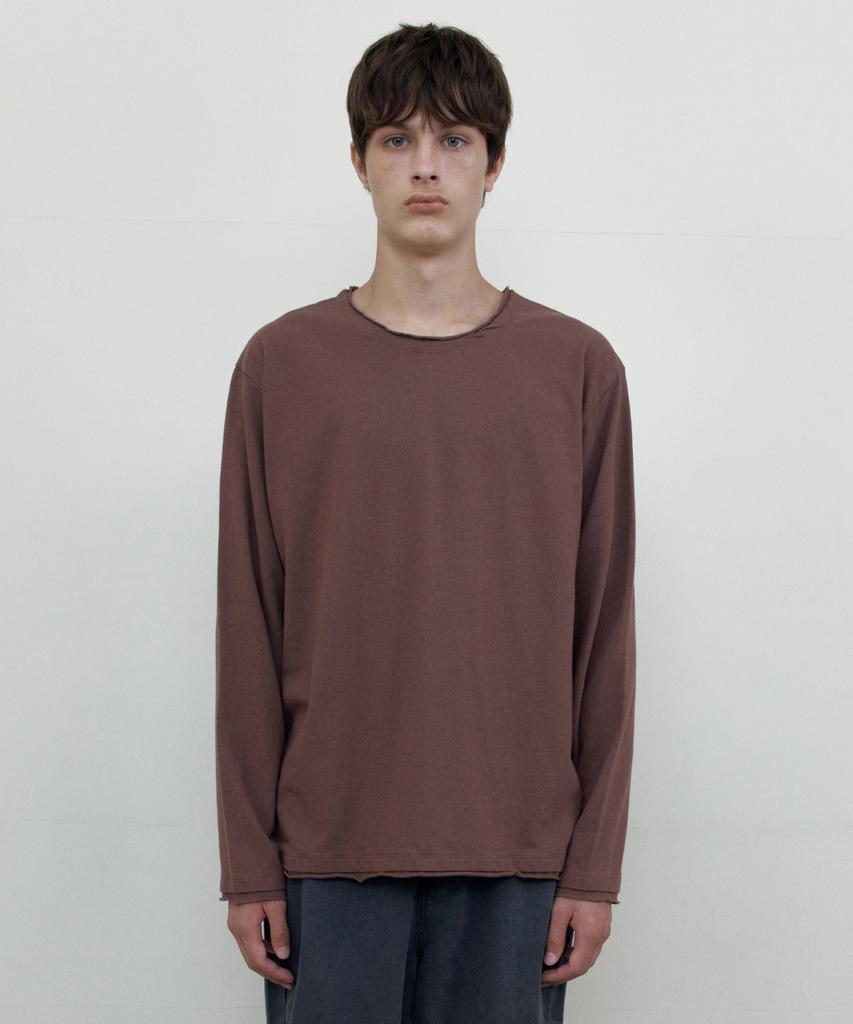 WEDNESDAY OASIS Raw Edge Long Sleeve T-Shirt_Deep Wine(Wb6Tp54)