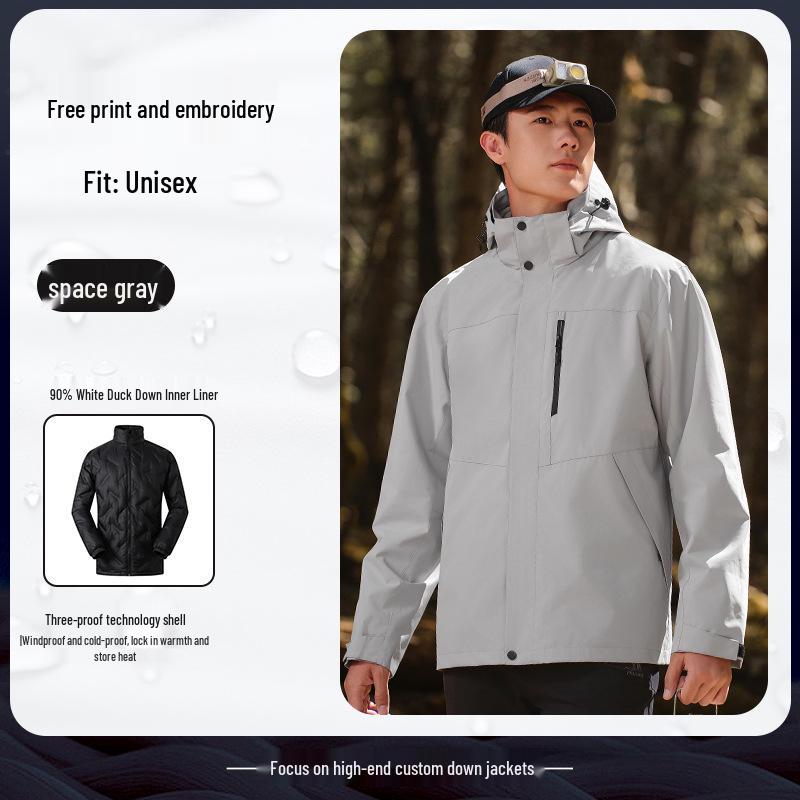 Men's Custom Three-in-One Mountain Climbing Suit for Autumn/Winter with Velvet and Logo Print