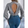 HNXC Autumn and Winter Sexy Backless Button Cutout Long-sleeved Pullover Sweater for Women