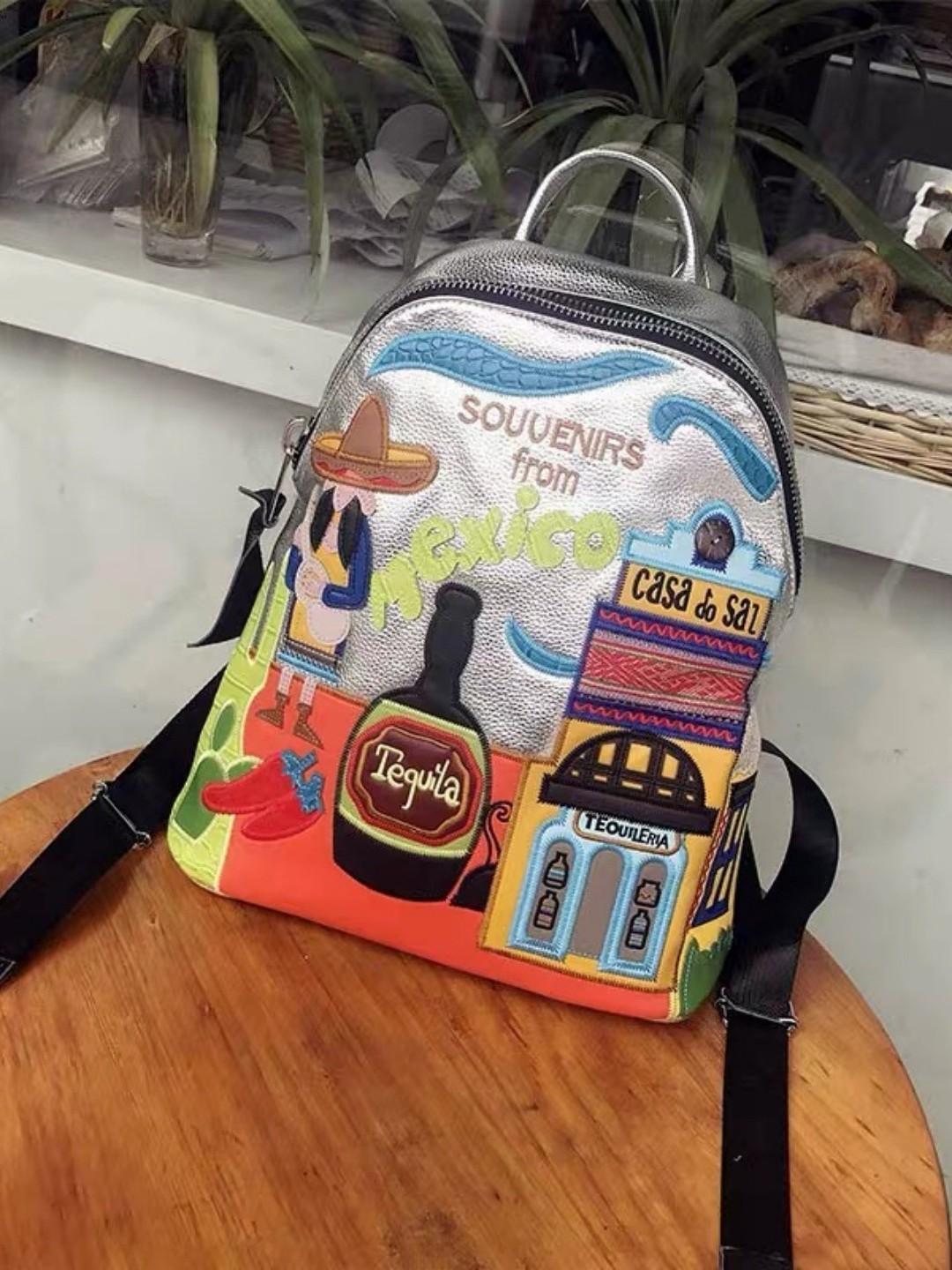 Рюкзак женский нишевый мексиканская тематика вышитый большая вместимость повседневный рюкзак серебряный