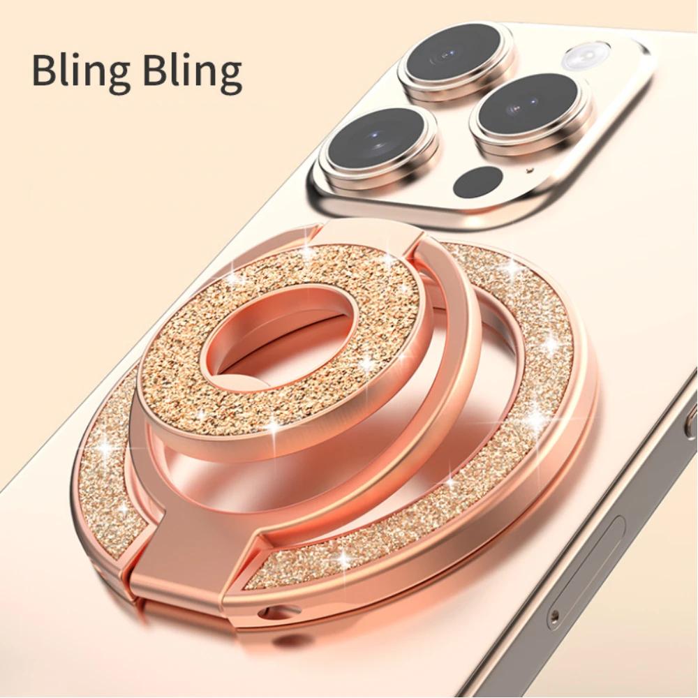 Strong Magnetic Phone Stand Holder for iPhone 16/17 & Xiaomi - Dual Side Folding Ring Magsafe Car Mount Bracket with Adjustable Viewing Angles