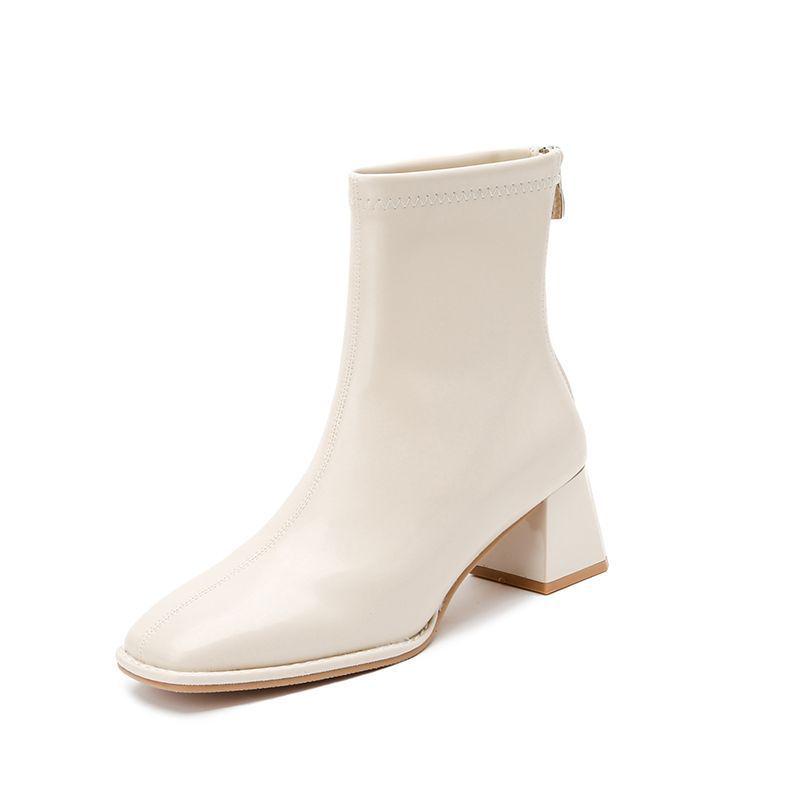 Damen Chunky Heel Chelsea Stiefeletten 2025 - Temperamentvolles Weiß, Mittelhoher Absatz, Herbst/Winter Stylisch Schlanke Passform