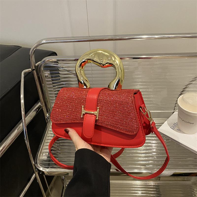 2025 Textured Metal Portable Foreign Style New Women's Large Capacity Simple One Shoulder Underarm Crossbody Small Square Bag