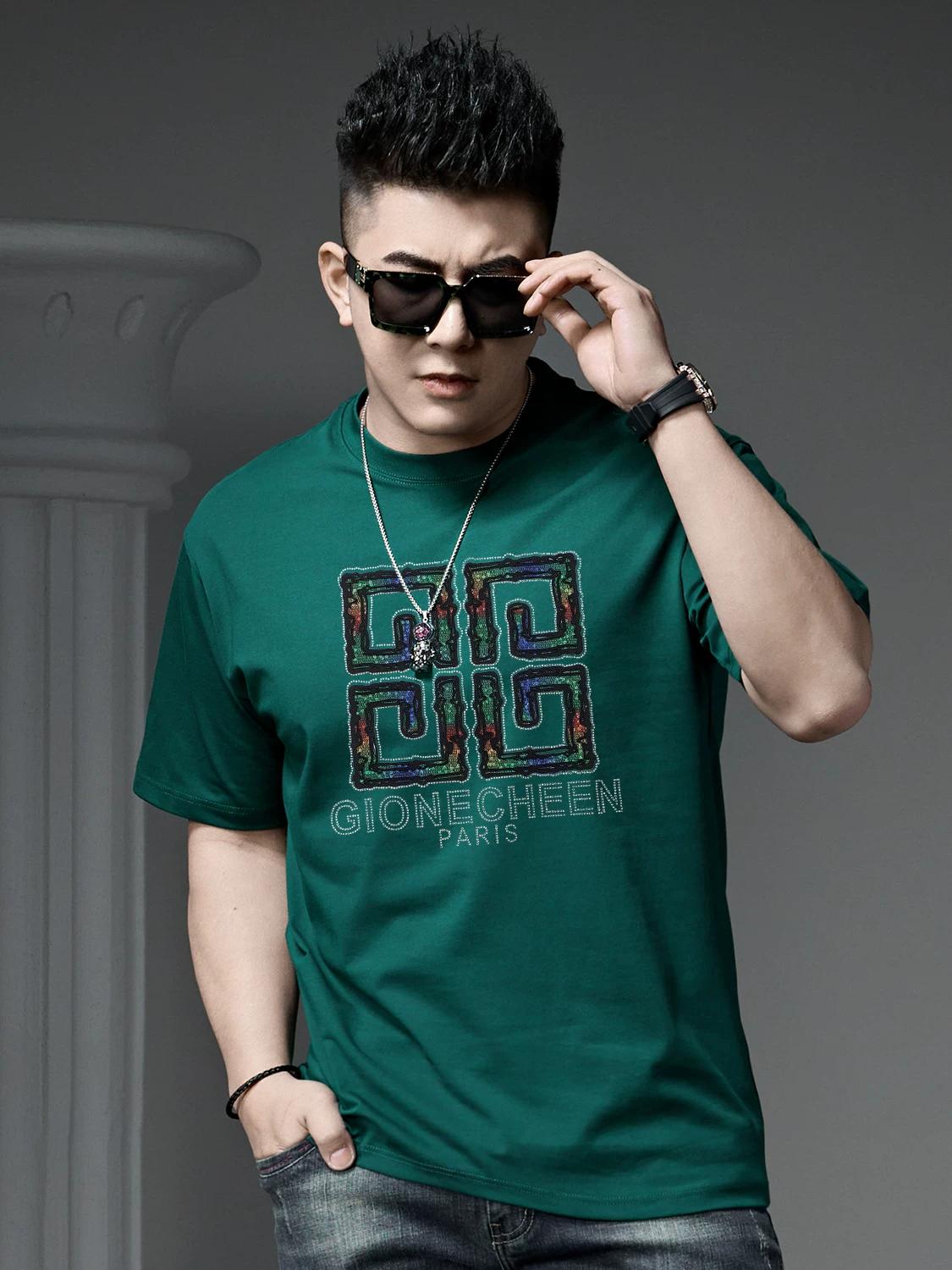 

European Station 2025 Summer New Trendy Letter Rhinestone Short-Sleeve T-Shirt Casual Top Men s Short-Sleeve T-Shirt L коричневый