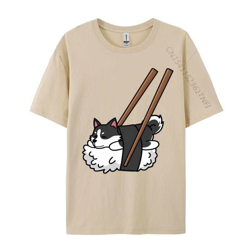 Comics Tees Cotton Men T Shirts Funny Sushi Siberian Husky Tshirt Vintage Tshirt Fashion T Shirt Men