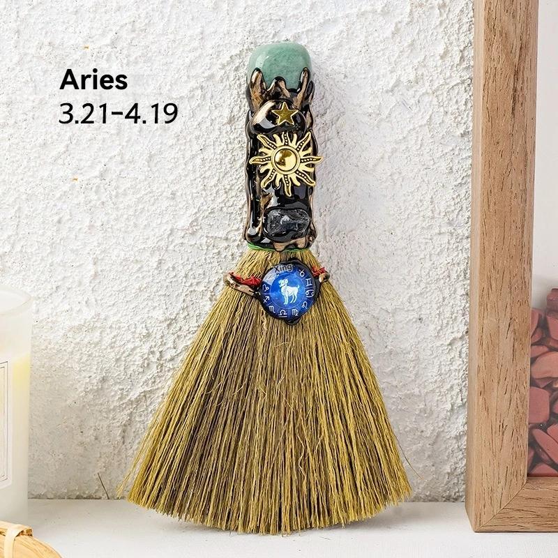 Exquisite Natural Crystal Column Point Stone Broom Handmade Mini Witch Broom Ornaments Rough Stone Broom Craft