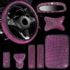 8Pcs Women Car Steering Wheel Cover Armrest Mat Seat Belt Gear Shift Pull Rearview Mirror Cover Headrest Car Accessories Set