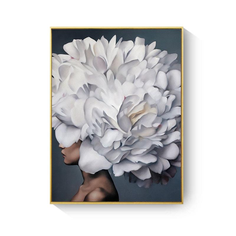 HAOCHU Posters and Prints Flowers Feather Sexy Women Character Canvas Painting Wall Pictures For Living Room Home Decoration