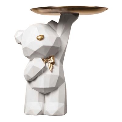 Resin Cute Bear Storage Tray Statue Table Decorations Geometric Bear Statue Floor Tray Ornament for Entrance/Living Room