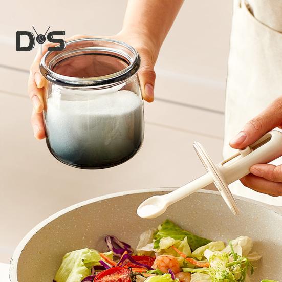 Airtight Glass Spice Jars with Retractable Spoon Leakproof & Moisture-Proof Storage Container for Herbs Salt Pepper Compact Kitchen Organizers for