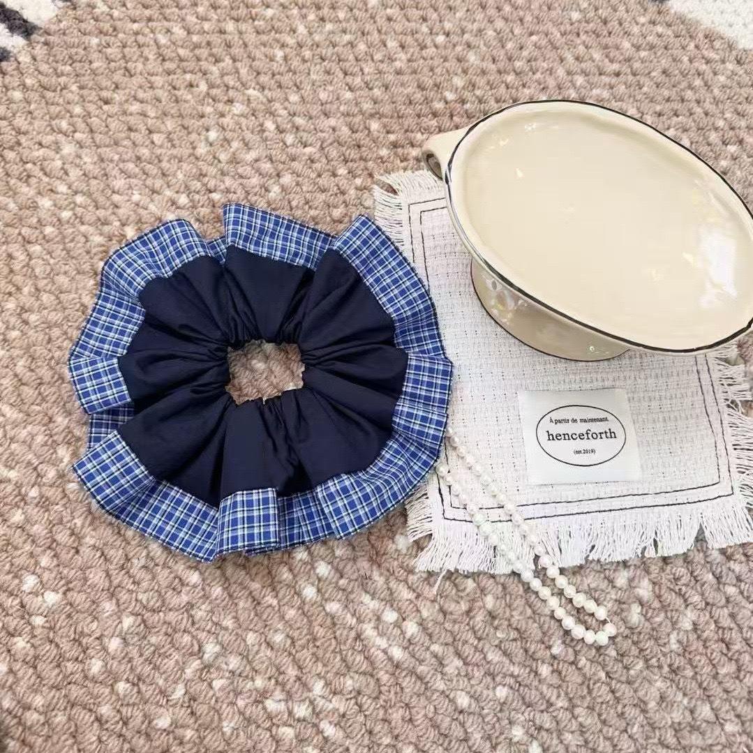 

New Navy Color Hair Ties Ropes Plaid Heart Printed Scrunchies Student Yong Girls Elegent Hair Bundle Fashion Hair Accessory