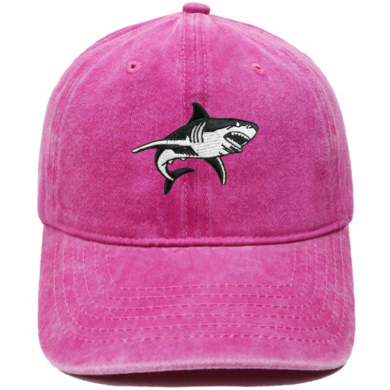 Big White Shark Embroidered Baseball Cap Washed Vintage Daddy Hat Marine Animal Men's and Women's Casual Sun Hat