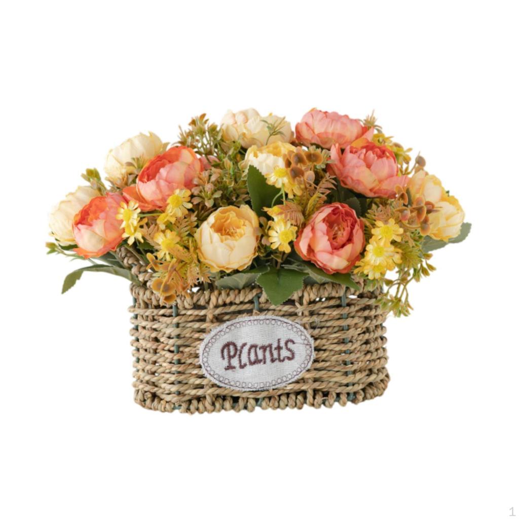 Artificial Flowers with Basket Centerpiece Desktop Decoration Ornament for Wedding