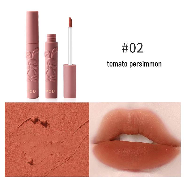 PCU Embossed Rabbit Velvet Matte Milk Tea Lip Glaze - Transfer-proof, Lightweight, Student-friendly Air Cream Lip Mud